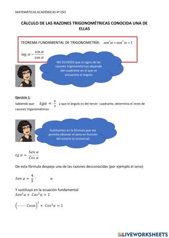 Cálculo de las Razones trigonométricas conocida una de ellas