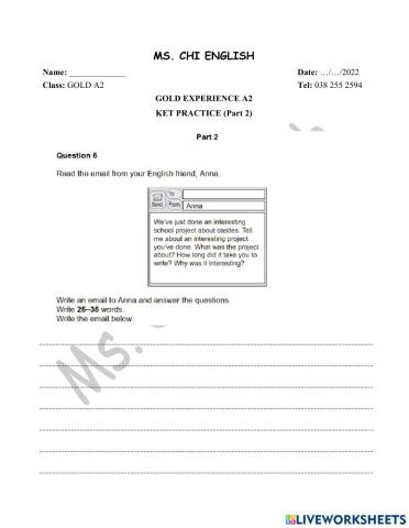 18.04.22-Gold A2, A2+- KET Practice (Part 2)