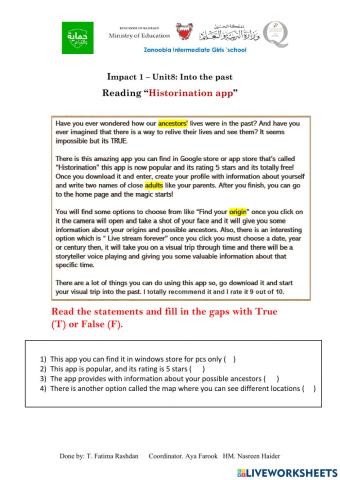 Unit 8 - Into the past - Reading