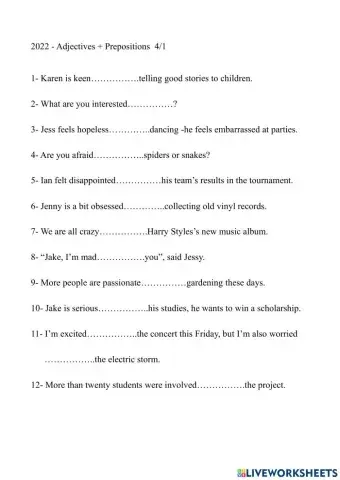 4 adjectives + prepositions