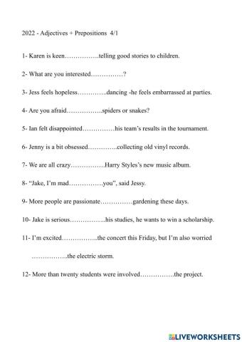 4 adjectives + prepositions