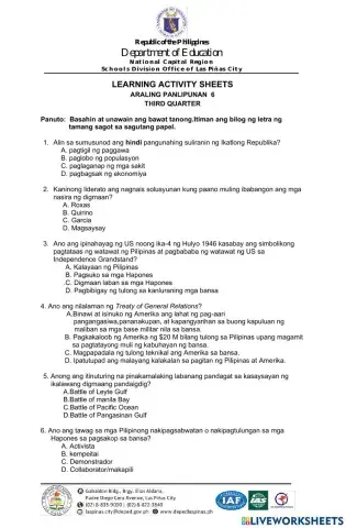 Araling Panlipunan - Ikatlong Markahan