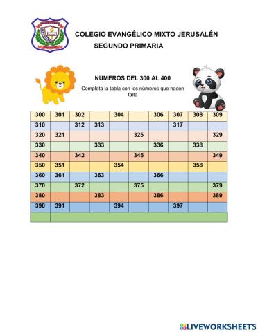 Números del 300 al 400