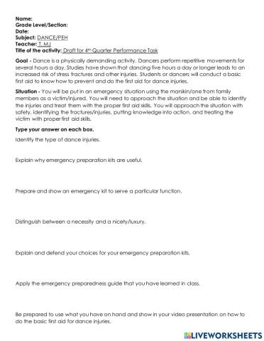 Draft for 4th Quarter Performance Task