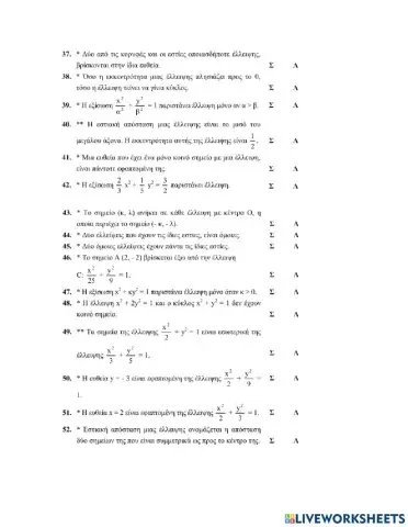 Ερωτήσεις Σωστού-Λάθους στην Έλλειψη