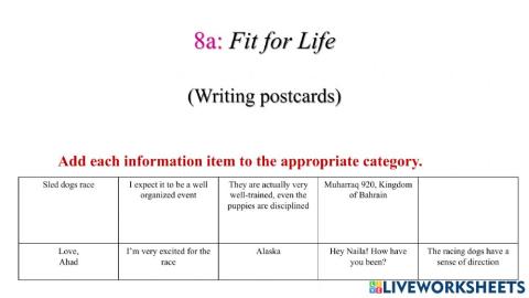 Writing a postcard to talk about a holday-event