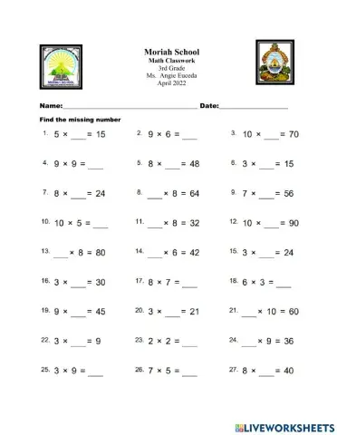 Multiplication Basic Facts