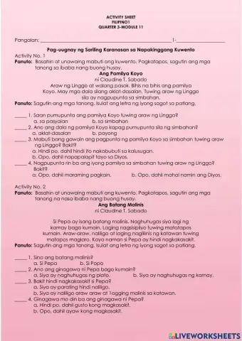 Pag-uugnay ng Sariling Karanasan sa Napakinggang Kuwento