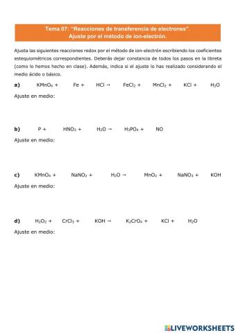 Quím 2º bach: Ajuste método ion-electrón