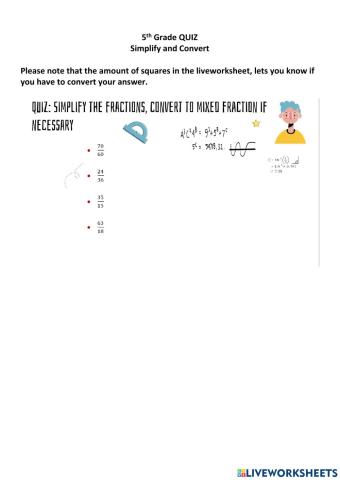 5th Quiz Simplify and Convert Fractions