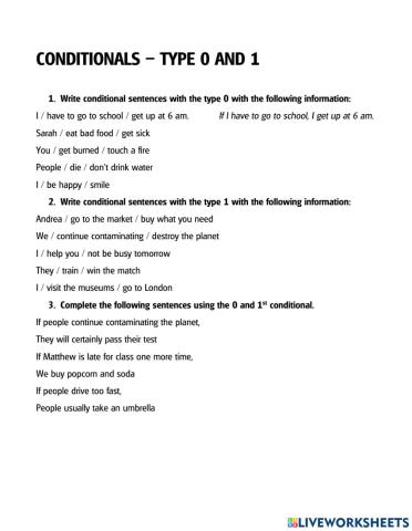Conditionals - type 0 and 1