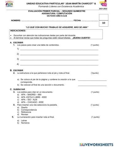 Evaluación de Computación 8vo-2Q