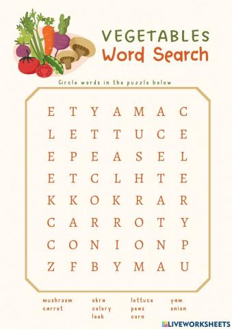 Vegetable wordsearch