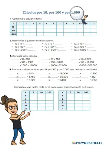 Multiplicación x10, x100, x1 .000