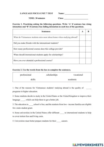 Language focus unit 7 test