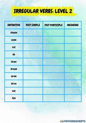 Level 2 - Irregular verbs