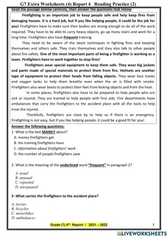 G7 Extra Worksheets (4) Report 4   Reading Practice (2)