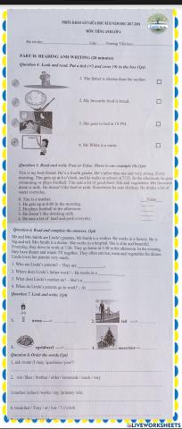 EL4: Middle test of semester2 : Reading and Writing