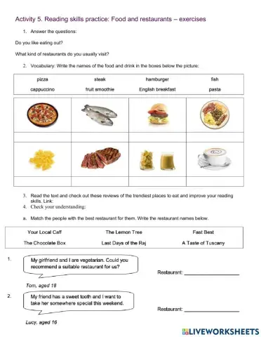 Reading Skill: Food and Restaurants