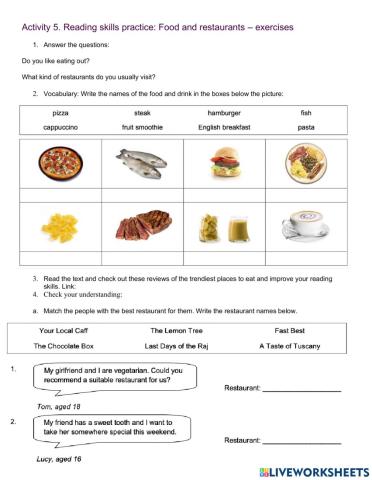 Reading Skill: Food and Restaurants