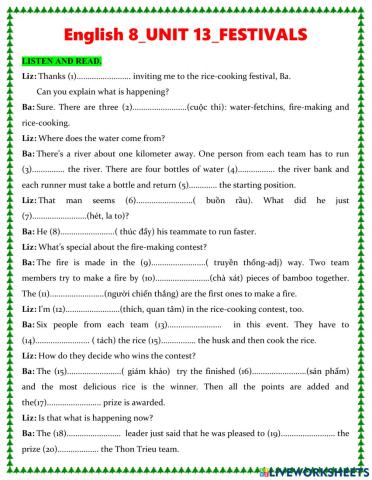 English 8-UNIT 13-FESTIVALS