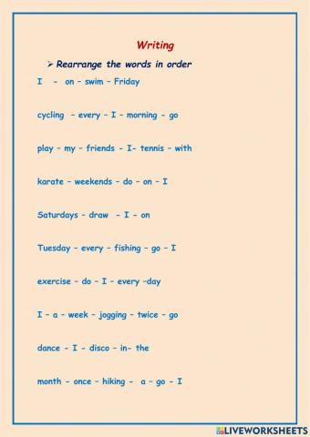 Free time activities WRITING