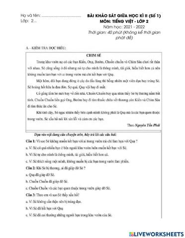 Bài thi đọc thầm