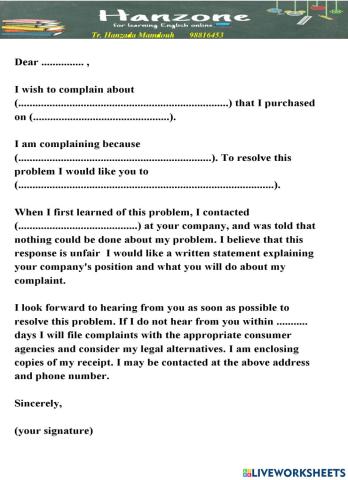 Complaining Email