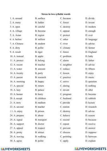 Stress - 2 syllable words