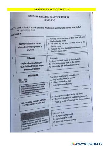 Reading-A2-Test-14