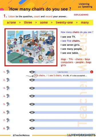 PRESENT SIMPLE - How many chairs do you see ? - Speaking
