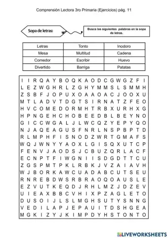 Comprensión Lectora (ejercicios) pág. 11 - Sopa de letras