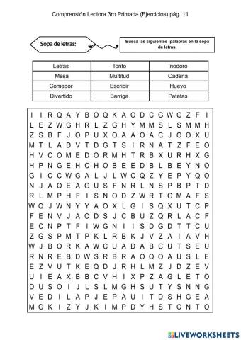 Comprensión Lectora (ejercicios) pág. 11 - Sopa de letras