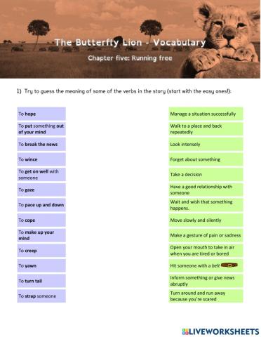 The butterfly lion - Chapter 5 (Vocabulary)