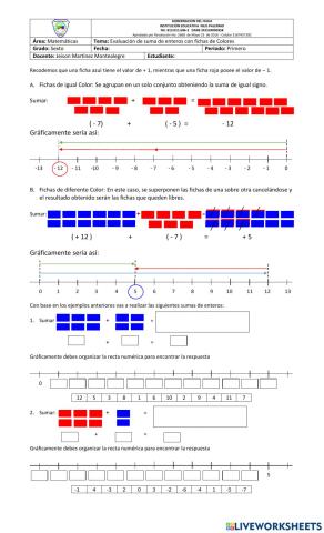 Suma de enteros con fichas de colores