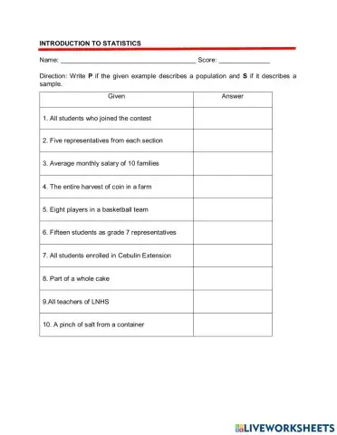 Activity sheets no. 3