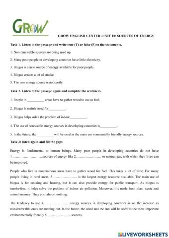 E7- unit 10: sources of energy