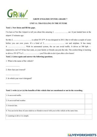 E7- unit 11: travelling in the future