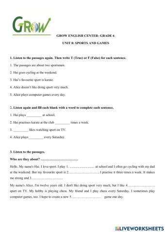 E6- unit 8- Listening