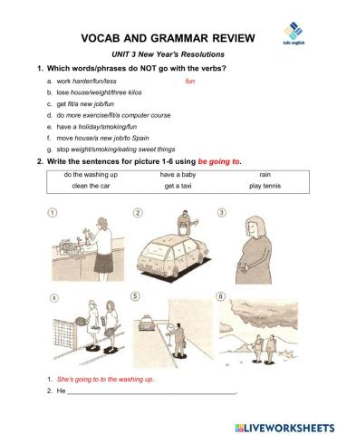 VOCAB AND GRAMMAR REVIEW UNIT 3 New Year's Resolutions