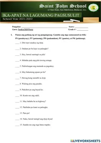 Ika-Apat na Lagumang Pagsusulit sa Filipino 4