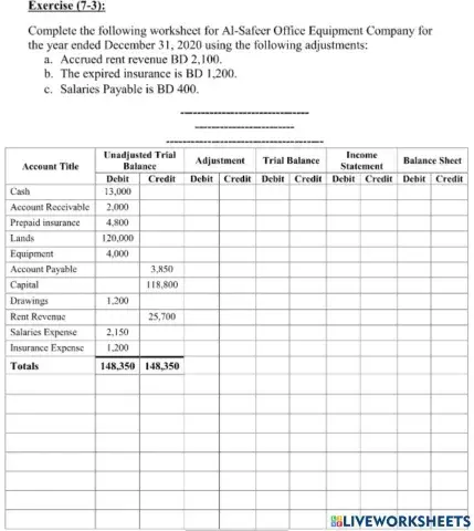 Preparing a worksheet in accounting