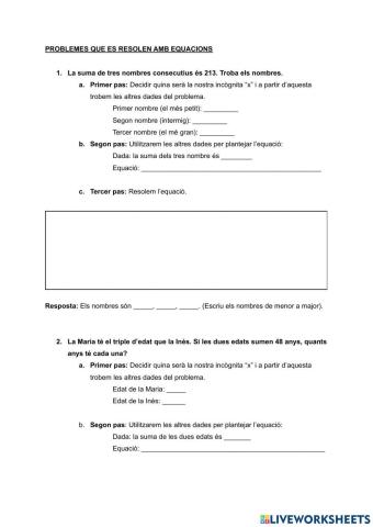 Problemes amb equacions de primer grau