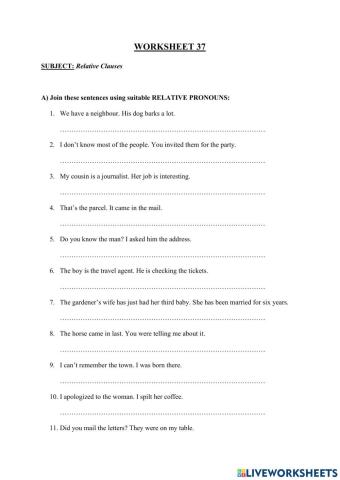Relative Clause - Worksheet 37