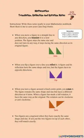 Translation, Reflection and Rotation Notes