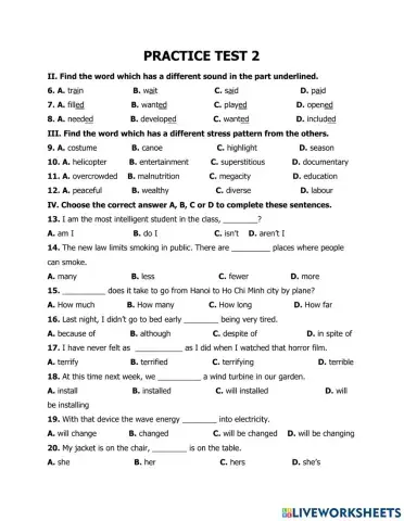 Grade 7 - Practice test - revision for second term