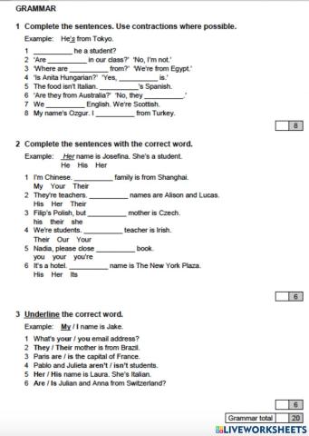 EF Elementary Grammar Homework Unit1