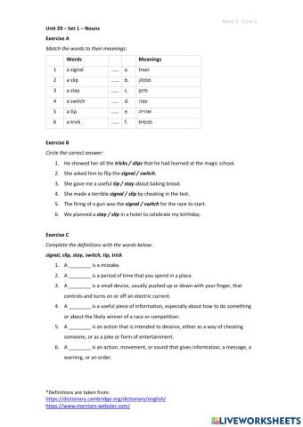 Band 3 (Core 1) - Unit 29 - Set 1