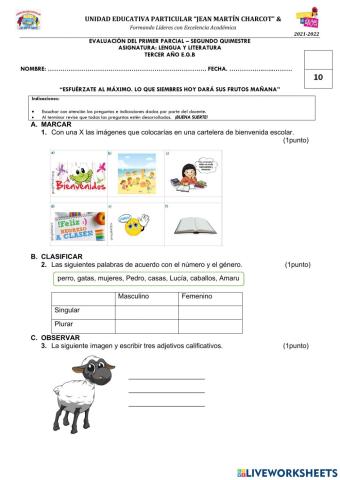 Evaluación Lengua y Literatura-1P-2Q