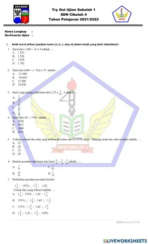 Try Out Ujian Sekolah Matematika
